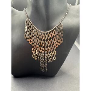 Vtg MWS 925 Italy Sterling Silver Oval Cross Bib Collar Statement Necklace 18.5"